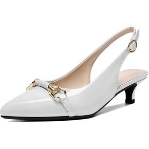 AUMOTED Women Kitten Slingback Low Heel Pumps Pointed Toe with Buckle Bow Ankle Strap Dress Shoes for Office Party Wedding 1.6 Inch