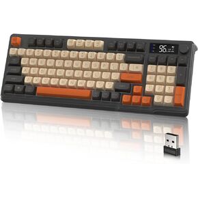 LexonElec M96 Wireless Keyboard, Low Profile Quiet Typing Membrane Gaming Keyboard with Smart Display & Knob, RGB Backlit, USB C Rechargeable, 94 Keys PBT Keycap for Windows PC, Mac, Linux-BlackBerry