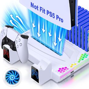 Cooling Station for PS5 / PS5 Slim, Vertical Stand with 3-Level Cooling Fan and Dual Controller Charger Station for PlayStation 5, Charging Station with RGB Lighting, Headset Holder