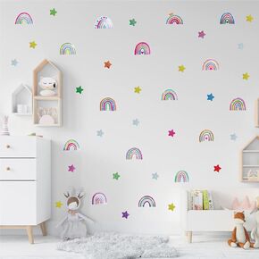 Rainbow and Star Wall Decals with Glitter - Girls Room Decor, Colorful Nursery Stickers, Kids Bedroom Wall Art, Glittery Rainbow Stickers for Girls, Easy to Apply, Perfect for Kids Room Decoration