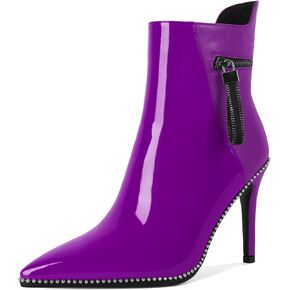 Soireelady Women Ankle Boots High Heel Boots Pointed Toe Stilettos Booties Beaded Short Boots Side Zipper 4 Inch