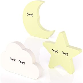Boho Nursery Decor Set - Wooden Shelf Decoration for Boys and Girls - Cloud, Stars, and Moon Wall Décor - Bohemian Style - 3-Piece Set