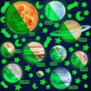 LiveGallery 9pcs Removable Glow in The Dark Planet Wall Stickers Sun Earth and Stars Glowing Planets Wall Decals Peel Stick Art Decor for Walls Ceiling Kids Bedroom Living Room Nursery Girls and Boys