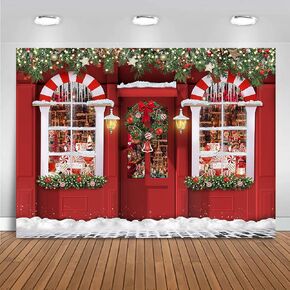 Mocsicka Winter Christmas Backdrop Xmas Candy Storefront Santa's Toy Shop Photography Background Red Gifts Shop Kids Family Holiday Party Decoration Portrait Photo Studio Props (7x5ft)
