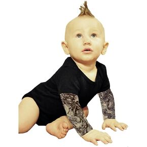 Wild Rose Baby Boys' Tattoo Sleeve Shirt, Grim Reaper/Frankenstein, Black