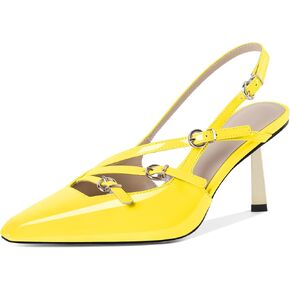 AUMOTED Women's Slingback Stiletto High Heels Closed Square Toe Metallic Buckle Pumps with Backless Strap Heeled Sandals 3 Inch Dress Pump Shoes