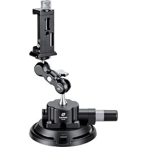 LEOFOTO SC-02 + PC-90II + مجموعة ذراع Versa / كوب شفط مضخة 100 مم، مشبك هاتف وذراع عكسي / برغي 1/4 بوصة، قاعدة تثبيت الكاميرا النشطة للمضخة، زجاج/مصاصة سيارة للكاميرا/الحمل الأقصى: 88 رطل (40 كجم) in Kuwait