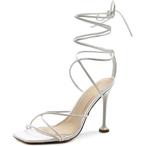Ollio Women's Shoes Faux Nubuck or Faux Leather Strappy Tie Leg Stiletto Heeled Sandals SH176