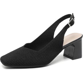 Women's Closed Toe Block Heel Knitted Pumps, Comfortable Slingback Office Wedding Formal Shoes