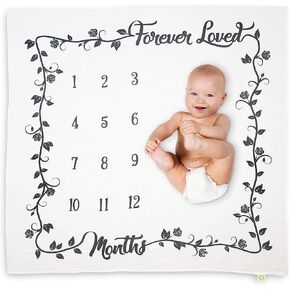 Baby Monthly Milestone Blanket | Soft 100% Organic Cotton Muslin (GOTS) | Big Size 50"x 50" | Newborn Boy & Girl | Photography Prop | 1-12 Months Photo Background | Shower Gift