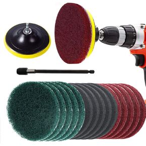 17 Pieces 5 Inch Drill Power Scrub Pads Kit, Includes Pad Holder, Scrubbing Pads (Red, Green, Gray) with Extend Long Attachment, Car Polishing Pad Set
