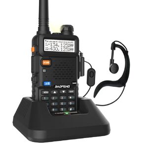 [5 PACKS] Baofeng UV-5R Two Way Radio Dual Band 144-148/420-450Mhz Walkie Talkie with 1800mAh Li-ion Battery, Programming Cable, Headset, Belt Clip, Hand Strap, Desktop Charger (Black)