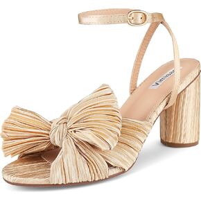 VIMISAOI Womens High Block Chunky Heel Sandals Fashion Open Toe Ankle Buckle Strap Pleated Bow Heel Sandals Wedding Dress Shoes Pumps