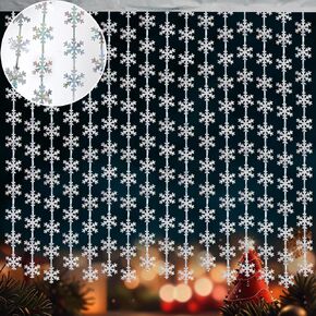 Winter Wonderland Party Snowflake Decorations, 3.3x6.6ft Iridescent Silver Snowflake Tinsel Foil Fringe Curtains Backdrops Photo Props for Xmas Winter Frozen Birthday Party Supplies, 2 Pack