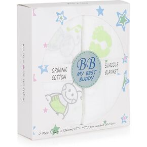 Muslin Swaddle Blanket Set - 100% Organic Cotton Pack of 2 - Great for Birthdays and Baby Showers