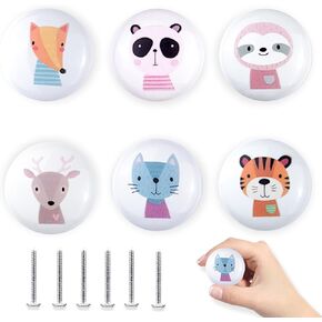 6pcs 1.5" 6Pack Cute Safari Animal Ceramics Kids Cabinet Furniture Nursery Cabinet Dresser Drawer Knobs and Door Pulls