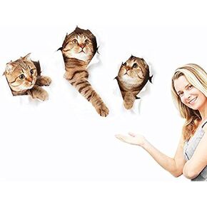 3D Wall Decals Stickers Vivid Decors Murals (Cat) for Room Home Removable Wall Art Decals Wall for Kids Rooms DIY Home Decoration (Cat)