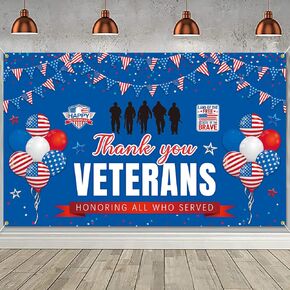 Thank You Veterans Backdrop Banner Veterans Day Banner 73 x 43 Inch American Flag Stars and Stripes Ballon Patriotic Backdrop Background Banner for Greeting Veterans Day Theme Party Decorations