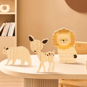 3PCS Safari Nursery Decor Wooden Nursery Shelf Decor Jungle Theme Nursery Decor Set Baby Wall Decorations Safari Animals for Baby Room Nursery Playroom(Set A)