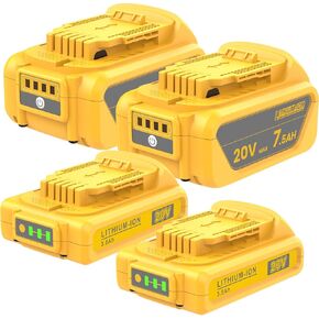 4-Pack 7.5Ah and 3.5Ah for Dewalt 20V Battery, Compatible with Dewalt 20 Volt Max XR Battery Cordless Tools DCB200 DCB201 DCB204 DCB206 DCB207 DCD/DCF/DCG Series