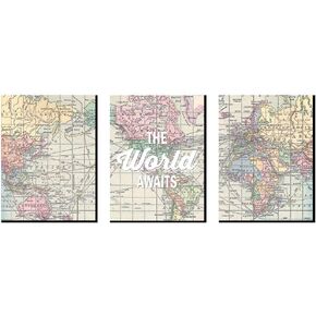 Big Dot of Happiness World Awaits - Nursery Wall Art, Kids Room Decor and Travel Map Home Decorations - Gift Ideas - 7.5 x 10 inches - Set of 3 Prints