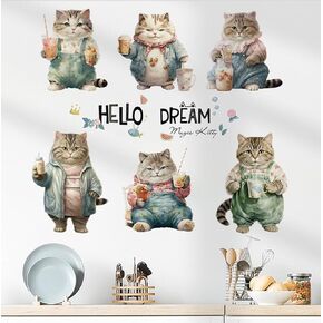 6 Cute Kittens Wall Stickers 3D Cartoon Vinyl Removable Decor
