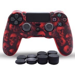 Skin Cover Compatible with PS4 Controller Grip Silicone Skin for PlayStation 4 Controller Anti Slip Grip Case Protector- 8pcs Pro Thumb Grips - RedSkull