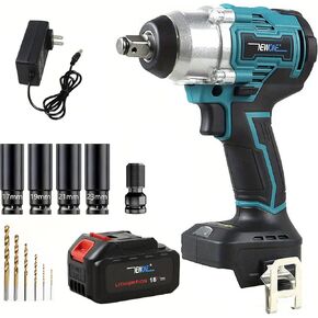 NEWONE Crodless Impact Wrench with 2.0AH Battery, 370 Ft-lbs (500N.m) Impact Gun 1/2 inch,20V Powered Brushless Motor Wrench with 6pcs Drill/Driver Bits,4 Sockets,Charger