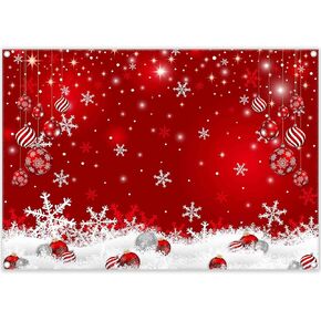 7x5ft Fabric Christmas Snowflakes Photography Backdrop Winter White Snow Red Ball Background New Year Party Decorations Banner Photo Props