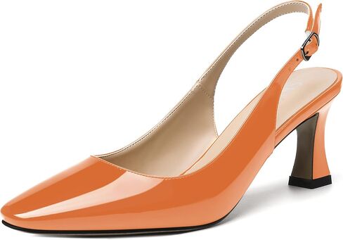 SKYSTERRY Women's Dating Casual Slingback Square Toe Slip On Patent Spool Mid Heel Pumps Shoes 2.5 Inch in Saudi Arabia