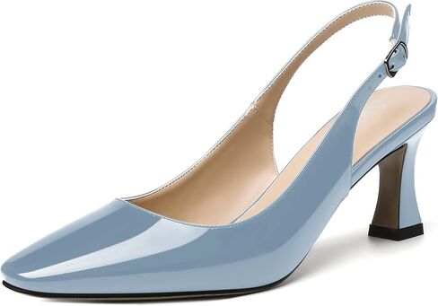 SKYSTERRY Women's Dating Casual Slingback Square Toe Slip On Patent Spool Mid Heel Pumps Shoes 2.5 Inch in Saudi Arabia