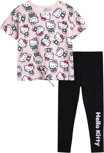 Hello Kitty Girls' Legging Set - 2 Piece Printed T-Shirt and Cozy Matching Leggings for Girls (2T-12), Size 7, Pink/Grey in Kuwait