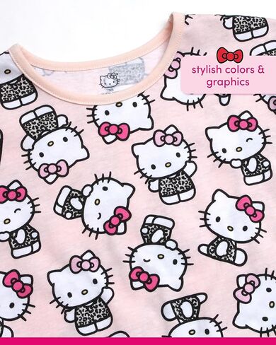 Hello Kitty Girls' Legging Set - 2 Piece Printed T-Shirt and Cozy Matching Leggings for Girls (2T-12), Size 7, Pink/Grey in Kuwait