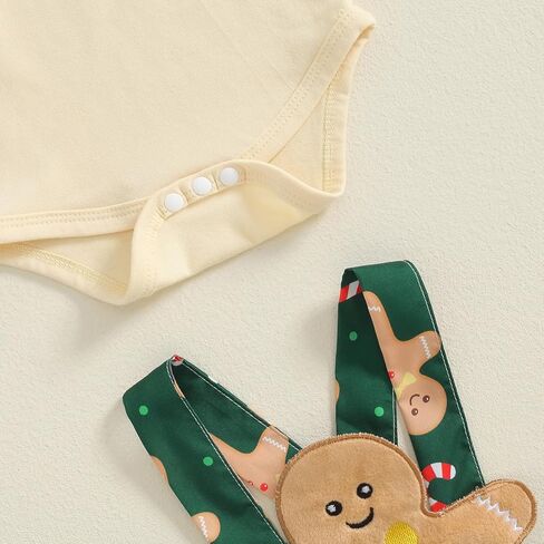 Baby Girl Christmas Outfit Ruffle Long Sleeve Romper + Santa Claus/Gingerbread Man/Striped Suspender Skirts + Headband Set in Kuwait