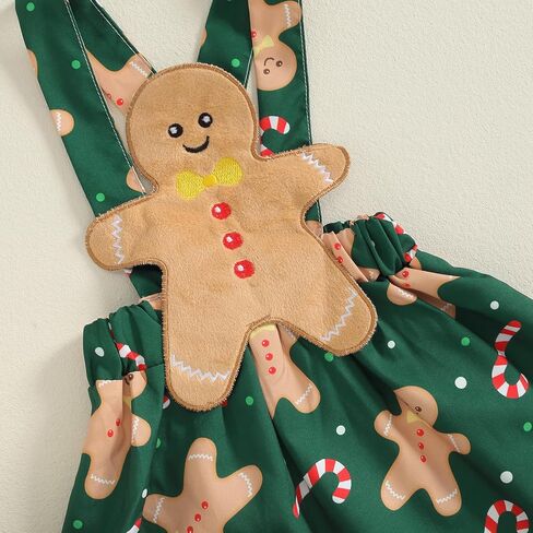 Baby Girl Christmas Outfit Ruffle Long Sleeve Romper + Santa Claus/Gingerbread Man/Striped Suspender Skirts + Headband Set in Kuwait