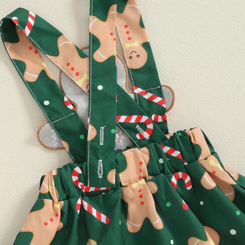 Baby Girl Christmas Outfit Ruffle Long Sleeve Romper + Santa Claus/Gingerbread Man/Striped Suspender Skirts + Headband Set in Kuwait