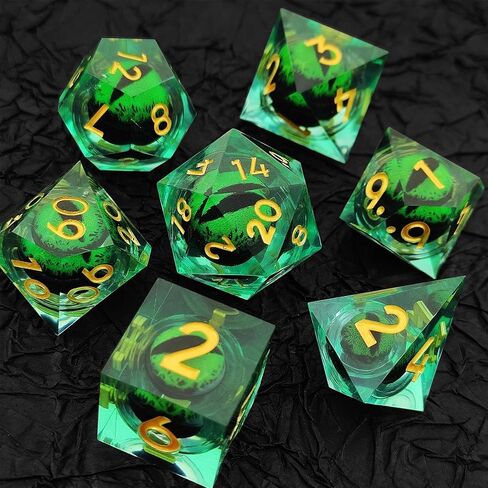 DND مجموعة النرد المتداول عين التنين 7 قطع مجموعة D&D الزنزانات والتنينات هدية الراتنج حافة حادة النرد متعدد السطوح RPG لعب الأدوار لعبة D and D MTG Pathfinder Accessories Bag D20 D12 D10 D8 D6 D4-Blue in Kuwait