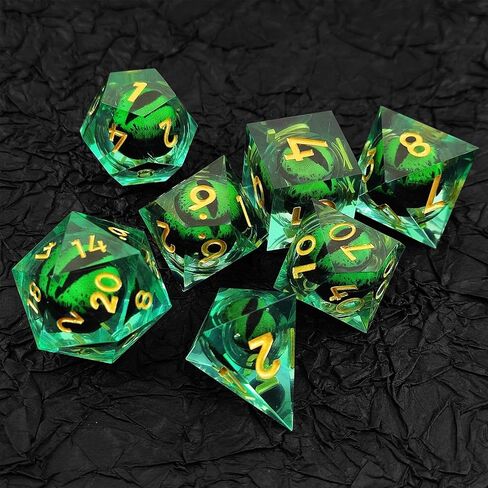 DND مجموعة النرد المتداول عين التنين 7 قطع مجموعة D&D الزنزانات والتنينات هدية الراتنج حافة حادة النرد متعدد السطوح RPG لعب الأدوار لعبة D and D MTG Pathfinder Accessories Bag D20 D12 D10 D8 D6 D4-Blue in Kuwait