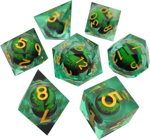 DND مجموعة النرد المتداول عين التنين 7 قطع مجموعة D&D الزنزانات والتنينات هدية الراتنج حافة حادة النرد متعدد السطوح RPG لعب الأدوار لعبة D and D MTG Pathfinder Accessories Bag D20 D12 D10 D8 D6 D4-Blue in Kuwait