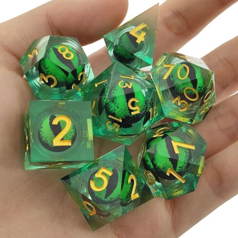 DND مجموعة النرد المتداول عين التنين 7 قطع مجموعة D&D الزنزانات والتنينات هدية الراتنج حافة حادة النرد متعدد السطوح RPG لعب الأدوار لعبة D and D MTG Pathfinder Accessories Bag D20 D12 D10 D8 D6 D4-Blue in Kuwait