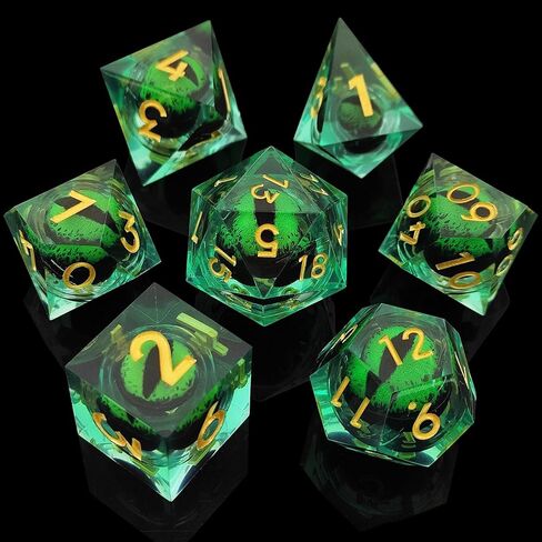 DND مجموعة النرد المتداول عين التنين 7 قطع مجموعة D&D الزنزانات والتنينات هدية الراتنج حافة حادة النرد متعدد السطوح RPG لعب الأدوار لعبة D and D MTG Pathfinder Accessories Bag D20 D12 D10 D8 D6 D4-Blue in Kuwait