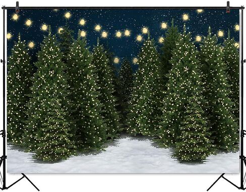 Mocsicka Christmas Tree Farm Photography Backdrop Blue Starry Sky Christmas Forest Photo Background Winter Night Xmas Holiday Famliy Portrait Background Photo Booth Props (7x5ft) in Saudi Arabia