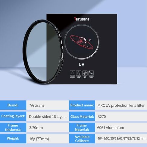 7artisans MRC UV Lens Protection Filter, High Definition Ultra-Slim Design, Shock-Resistant and UV-Proof, Dual-Sided Multi-Layer Coating（58mm） in Saudi Arabia
