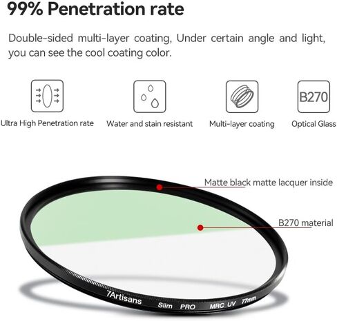 7artisans MRC UV Lens Protection Filter, High Definition Ultra-Slim Design, Shock-Resistant and UV-Proof, Dual-Sided Multi-Layer Coating（58mm） in Saudi Arabia