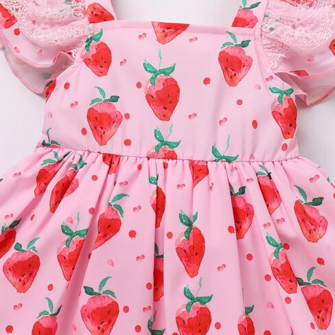 OBEEII Toddler Baby Girls Strawberry Dress Ruffle Sleeve Lace Tulle Birthday Party Dress Cake Smash Photoshoot Outfit in Saudi Arabia