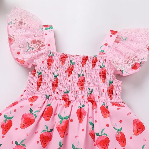 OBEEII Toddler Baby Girls Strawberry Dress Ruffle Sleeve Lace Tulle Birthday Party Dress Cake Smash Photoshoot Outfit in Saudi Arabia