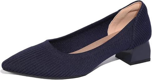 Women's Pointed Closed Toe Low Heel Knit Pumps Chunky Block Heels for Women Comfy Soft Lady Daily Work Office Casual Slip On Breathable Knit Shoes 1.57 Inch in Saudi Arabia