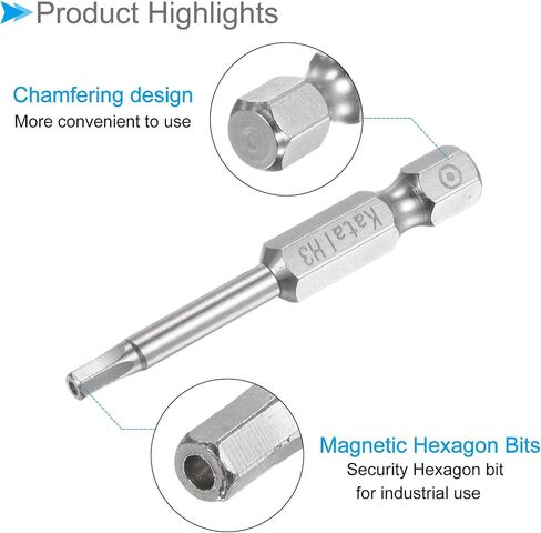 Magnetic Hexagon Bits, H2 Head 1/4" Hex Shank 2" Length, S2 Steel 5 Point Tamper Proof Hex Screwdriver Bits - (Applications: for Electric Screwdrivers), 5-Pieces in Saudi Arabia