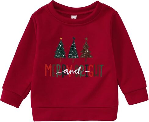 Toddler Baby Girl Boy Christmas Tree Sweatshirt Merry and Bright Xmas Pullover Shirt Long Sleeve Fall Winter Clothes in Kuwait