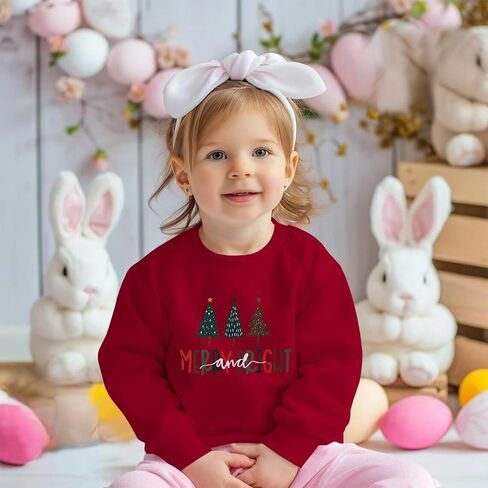 Toddler Baby Girl Boy Christmas Tree Sweatshirt Merry and Bright Xmas Pullover Shirt Long Sleeve Fall Winter Clothes in Kuwait